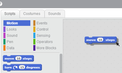 Identify four sensing blocks used in Scratch and describe what they do.