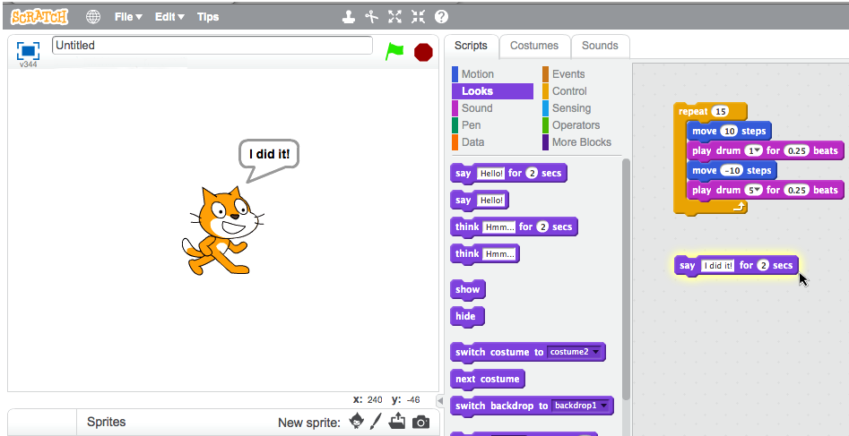 Scratch Tutorial 3: Looks category and Sound category blocks - Replit