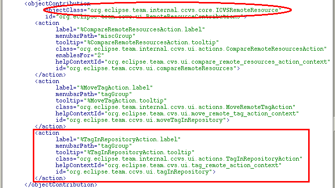 TagInRepository action in plugin.xml