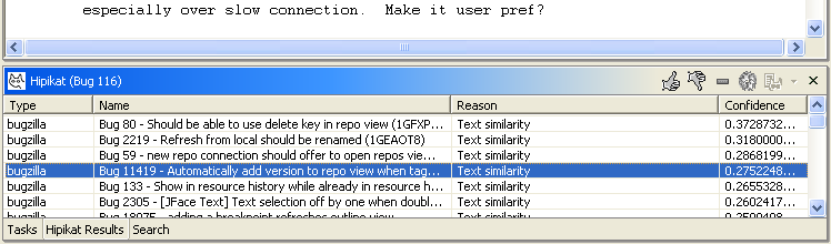 Hipikat results view for query on bug 116