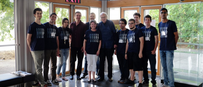 Don Knuth with CS Prof Holger Hoos, staff and students. Photo by Lars Kotthoff.