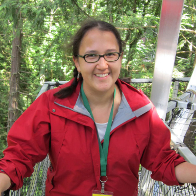 Minutes from her computer science lab, Leigh-Anne Mathieson takes a research break at UBC's treetop walkway