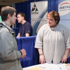 Deciding what career works best for you - chatting with CS's Career Counselor Diane Johnson at our Annual Tech Career Fair